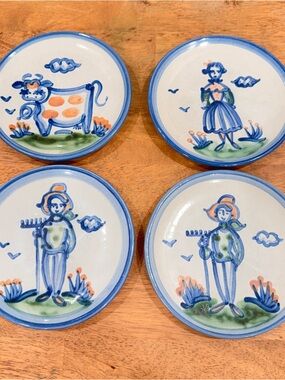 Set Of 4 M.A. Hadley Pottery Plates 6.25” Salad Dessert Bread Cow Country Farm